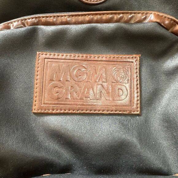 Vintage MGM Grand Las Vegas Mini Leather Backpack Black And Brown Distressed - Picture 2 of 13